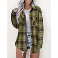 thumbnail image 3 of Womens Button Down Flannel Shirts Long Sleeve Plaid Shackets Business Casual Blouse Top Olive S, 3 of 4