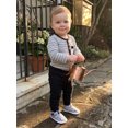 thumbnail image 5 of Cjfdfy Newborn Baby Boys Fall Outfits  Striped Waffle Knit Long Sleeve Striped Romper With Elastic Waist Solid Pants 2Pcs Infant Fall Winter Outfit Coming Home Outfit 0-18M, 5 of 9