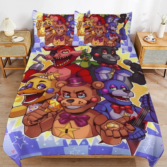 Comfortable Five Nights At Freddy'S Bedding 3 Pieces Set With Pillow Shams Duvet Cover for All Seasons 86"x70"