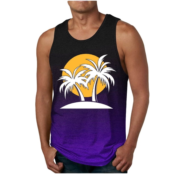 Camiseta sin mangas de cuello redondo para hombre, estampada, informal, deportiva, elástica, de moda, de poliéster.