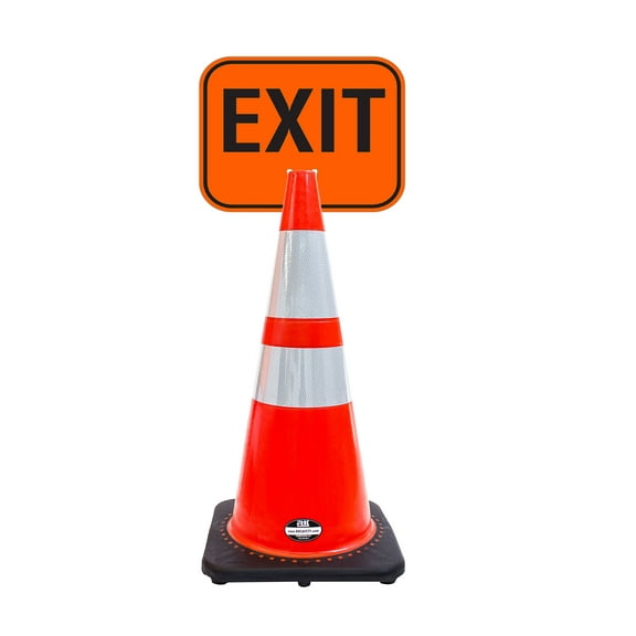 RK-Safety 28" Orange Cone, Black base With Two Reflective Tape, Plus Cone Sign 29 "Exit", (Cone-2 ea   Cone Sign-2 ea)