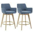 thumbnail image 6 of Zesthouse 25.8" Swivel Counter Height Bar Stools Set of 2, Upholstered Linen Barstool with Curved Back and Wood Legs, Mid Century Modern Counter Height Chairs for Pub Kitchen Island, Blue, 6 of 10