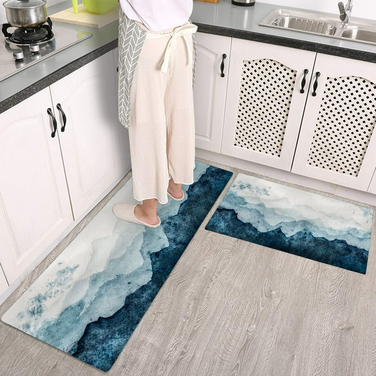 Kitchen Rug Blue Ink Painting Mountain Cloud and Mist You Need Help Non  Slip PVC Leather Rubber Backing Cushioned Mat Runner Anti Fatigue Water  Sauce proof 