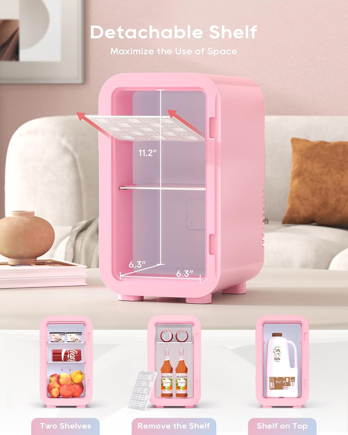 Fridge 6 Liter Pink Portable Thermoelectric Cooler Warmer for Skincare Cosmetics Beverages Food Dorm Office Bedroom