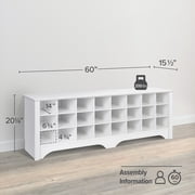 Prepac White Hall Bench with Storage and Seating: 24-Shoe Cubby Bench, Ideal White Shoe Rack for Entryway, Sized 15.5 D x 60 W x 20.25 H