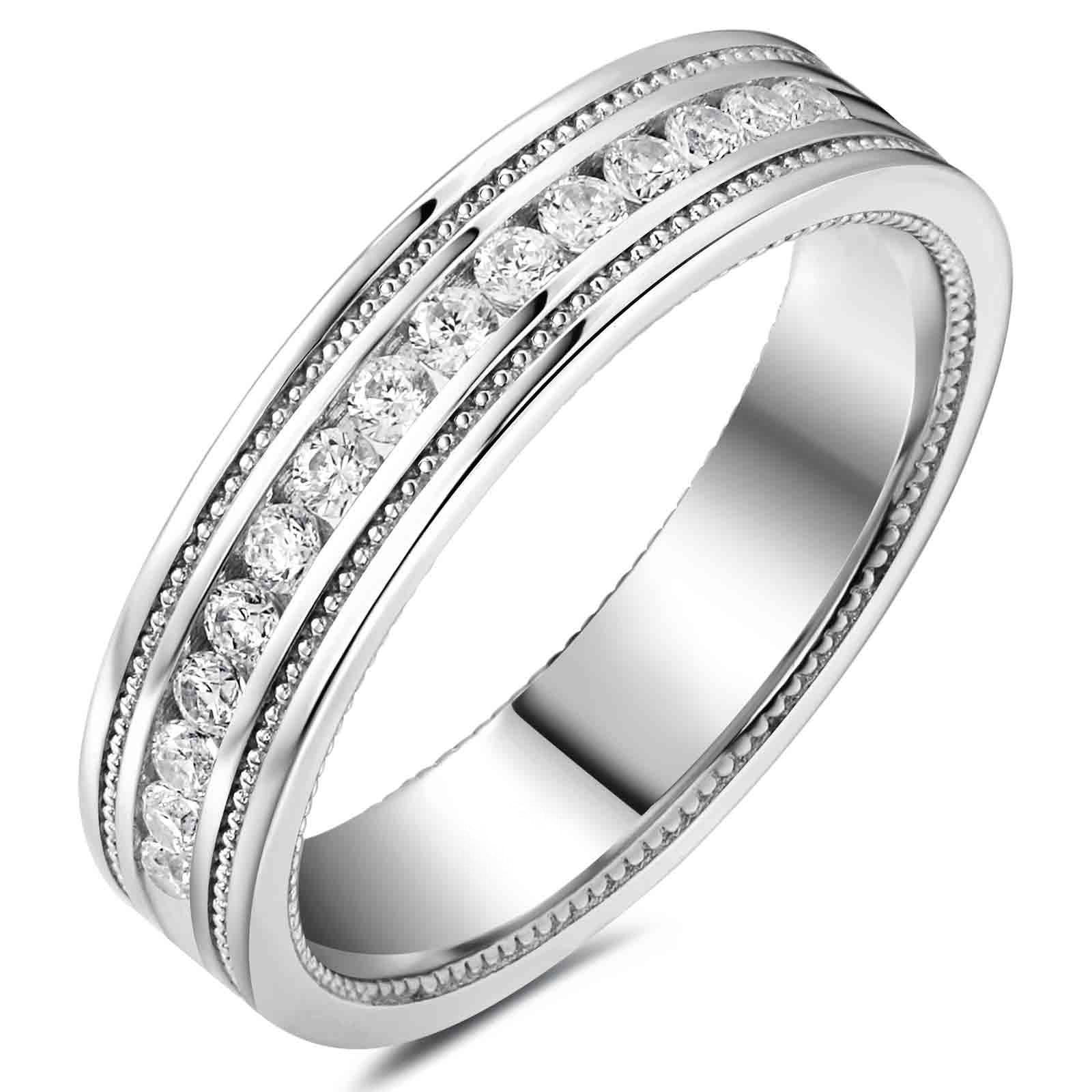 Siyoupin Mens Moissanite Wedding Band 15 Round Cut Lab Created Stones D Color VVS1 White Gold Plated Promise Ring Size 9