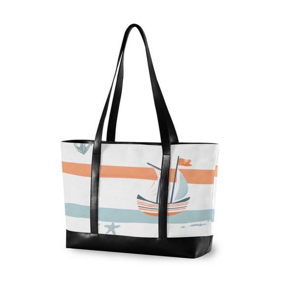 FORMRS Canvas Laptop Tote Bag for Women with 15.6" Computer Compartments Shoulder Handbag, Orange Nautical Pattern