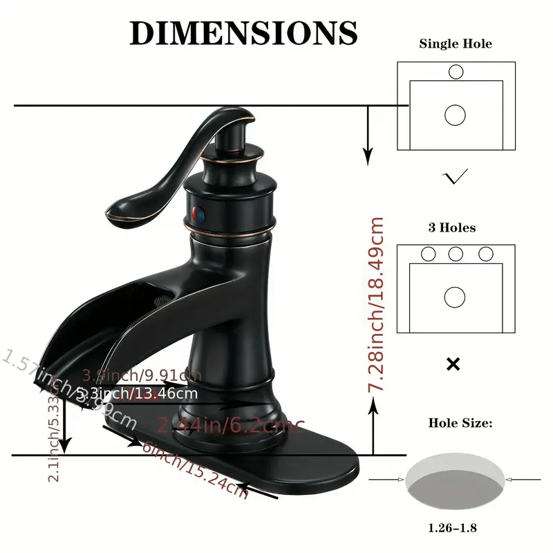 Oil Rubbed Bronze Waterfall Bathroom Basin Faucet Sink Vanity Mixer with Drain