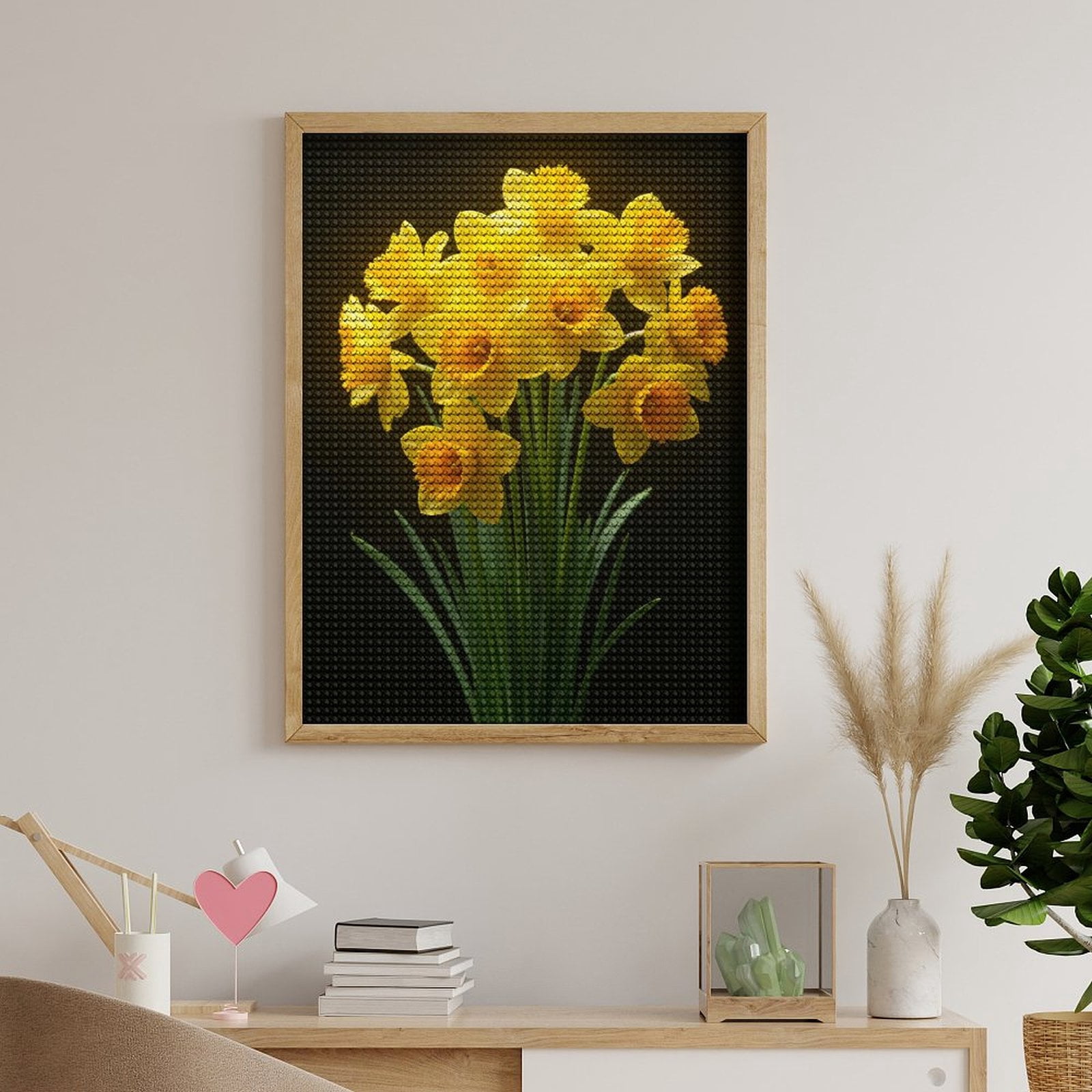 Diamond Art Kits for Adults, Yellow Daffodils Bouquet Bloom 5D Diamond Painting Kits for Adults Beginners, DIY Full Drill Diamond Painting, Gem Art and Crafts 12x16