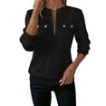 thumbnail image 2 of Women's Quilted Sweatshirts Zipper Neck Long Sleeve Textured Solid Casual Loose Fashion Fall Pullover Tops 01-Black L, 2 of 4