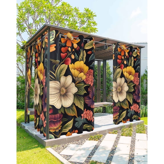 nqOlkjepod Outdoor Curtains for Patio Waterproof, Orange Flower Outdoor Privacy Panels Grommet, Sunflower Watercolor Plant Floral Leaf Blackout Outside Curtains for Porch/Cabana 54"x84", 2 Panels
