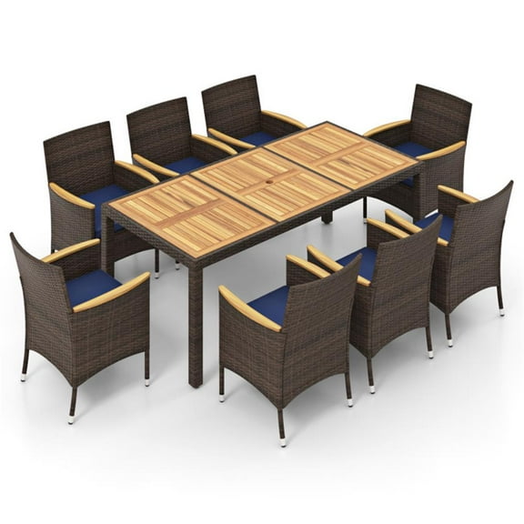 Aimee Lii 9 Piece Outdoor Dining Set with Acacia Wood Table Top, Outdoor Patio Furniture for Balcony Pool Deck Backyard-White