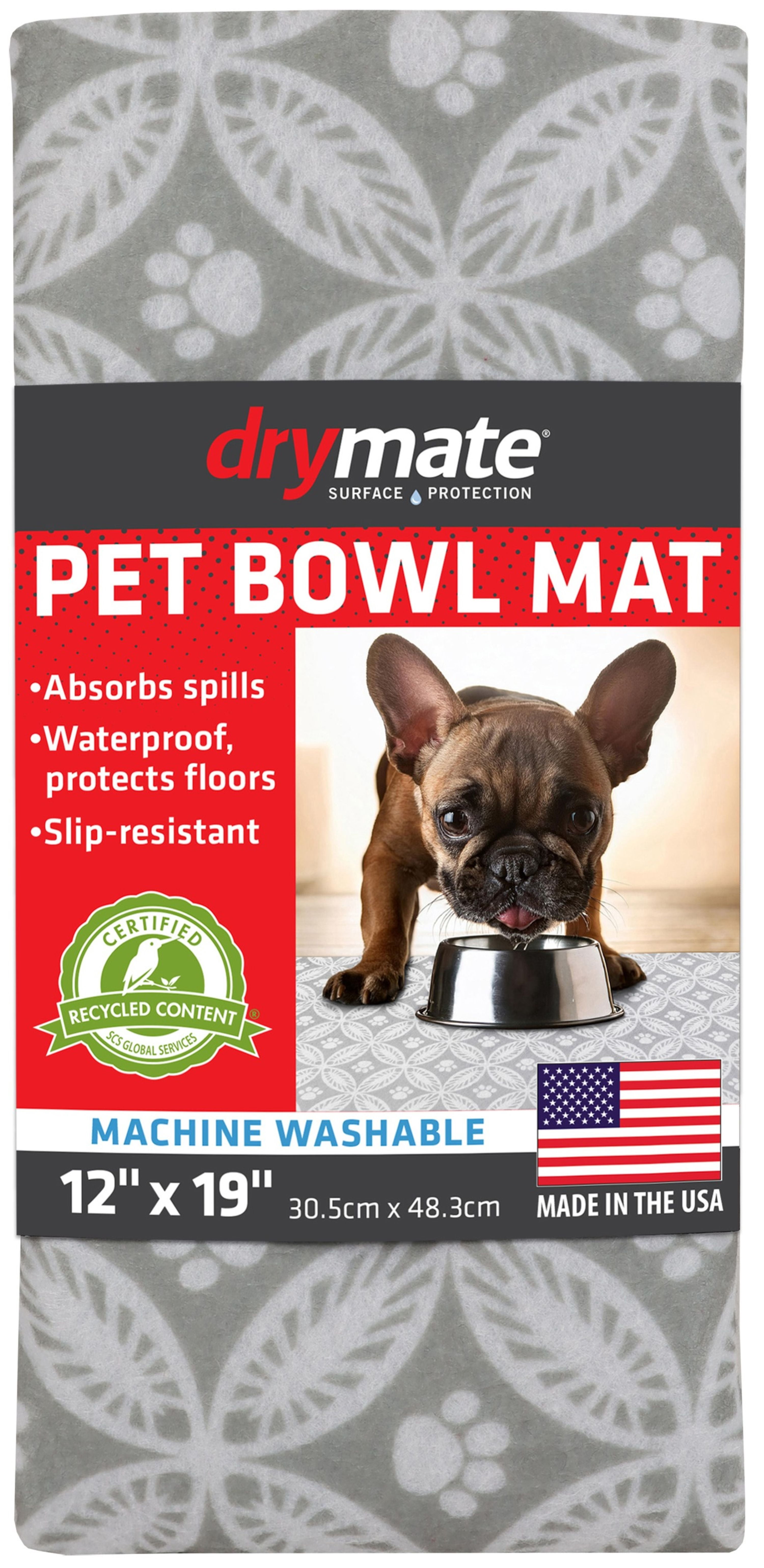 (2 pack) Drymate Pet Bowl Placemat, Dog & Cat Food Feeding Mat (12" x 19") - Absorbent Fabric, Waterproof Backing, Machine Washable