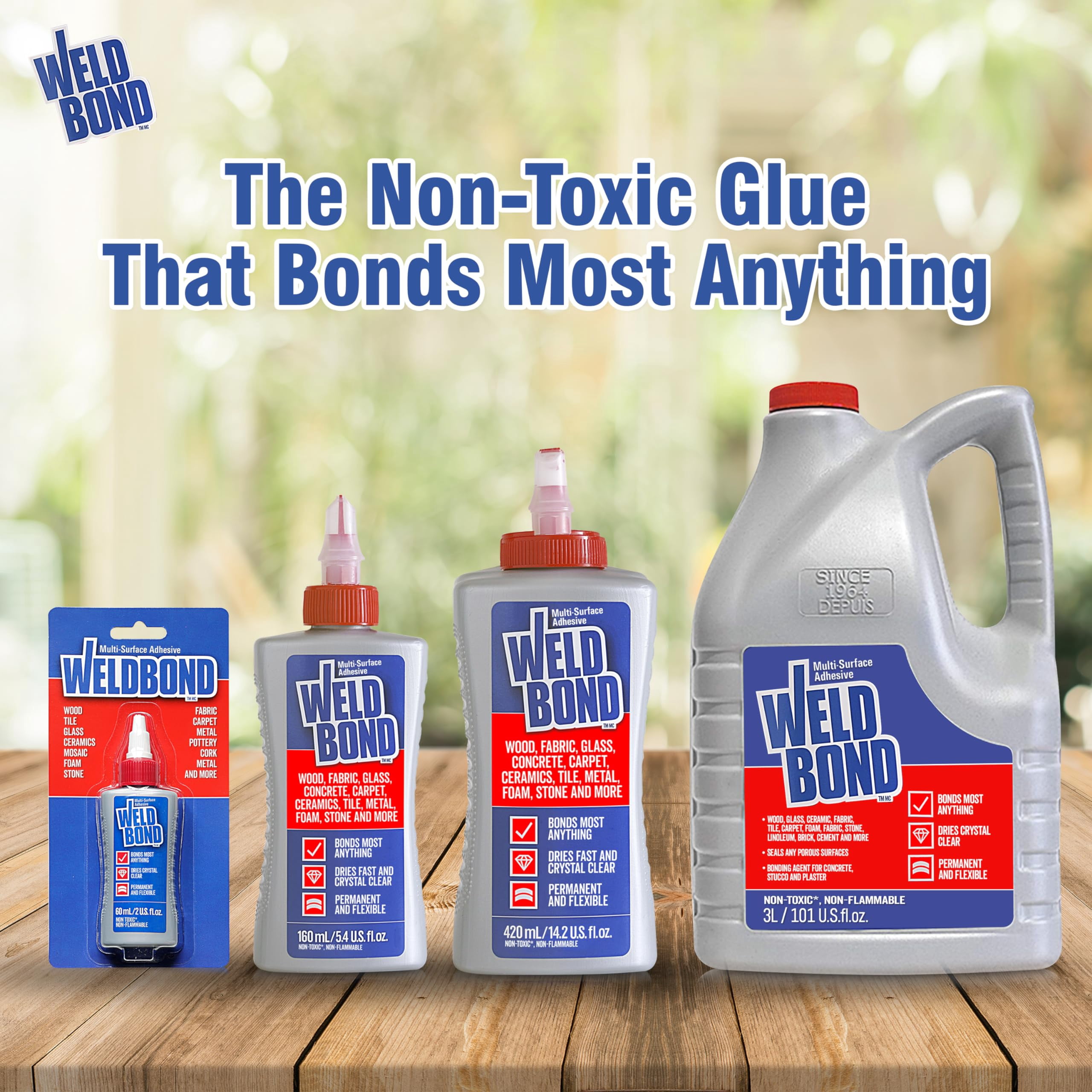 Multi-Surface Non-Toxic Adhesive Glue. Bonds Most Anything ! Glue Gallon for Wood Glue or Crafts Fabric Glass Mosaic Carpet Ceramic Tile Cement Metal Stone & More. ​101 oz - 3L - 2Pack