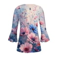 thumbnail image 5 of Fatuov 3/4 Flare Sleeve Tops for Women Button V-Neck Dressy Casual Blouses Pleated Boho Floral Graphic T-shirts Fall Fashion Trendy Clothes Multicolor L, 5 of 5