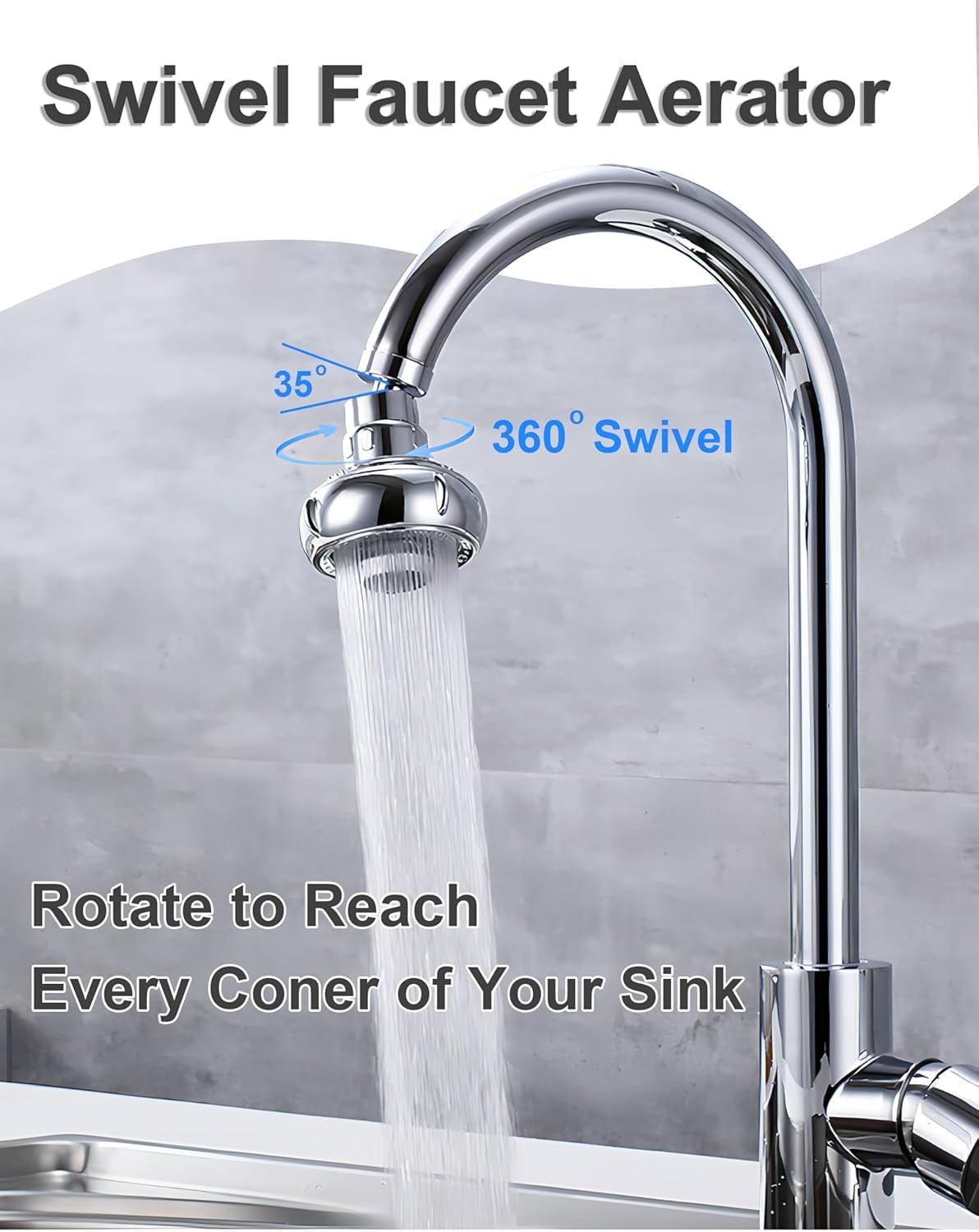 360° Swivel Kitchen Faucet Aerator,Anti-Splash Dual-function Kitchen Faucet Sprayer Attachment,Large-diameter Shower Head Sink Aerator,Water Saving,Engineering Plastic PA66-3 Inch