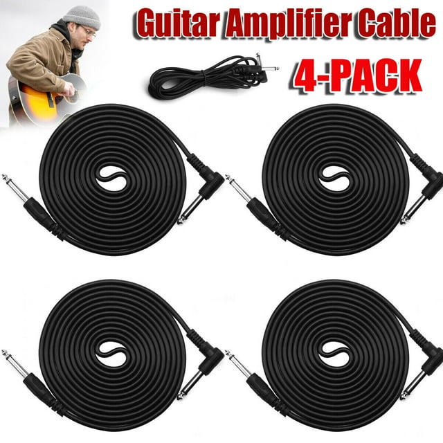 4 Pack 10FT 1/4" 5MM Electric Guitar Bass Cable, Professional Instrument Pro Audio Amplifier
