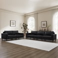 thumbnail image 2 of 2 Pieces Mid-Century Modern Faux Leather Sofa Set, 5 Seats PU Leather Upholstered Couch With Solid Wood Legs For Living Room Apartment Office, 2 of 12