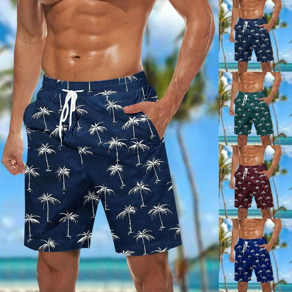ZRGHAOYLQ 2025 Men Hawaiian Swimming Shorts Big and Tall Swim Trunks Trendy Tropical Palm Tree Printed 5 Inch Shorts Classic Quick Dry Drawstring Beach Shorts with Pockets