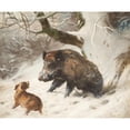 thumbnail image 2 of Carl Friedrich Deiker 24x20 Gold Ornate Framed and Double Matted Museum Art Print Titled - Hound Tracking Down a Wild Boar (1888), 2 of 4