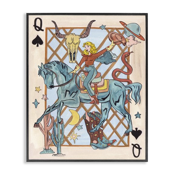 Stupell Industries Eclectic Cowgirl Queen of Hearts Black Framed Giclee Art, 11 x 14, by Joris Hoefnagel