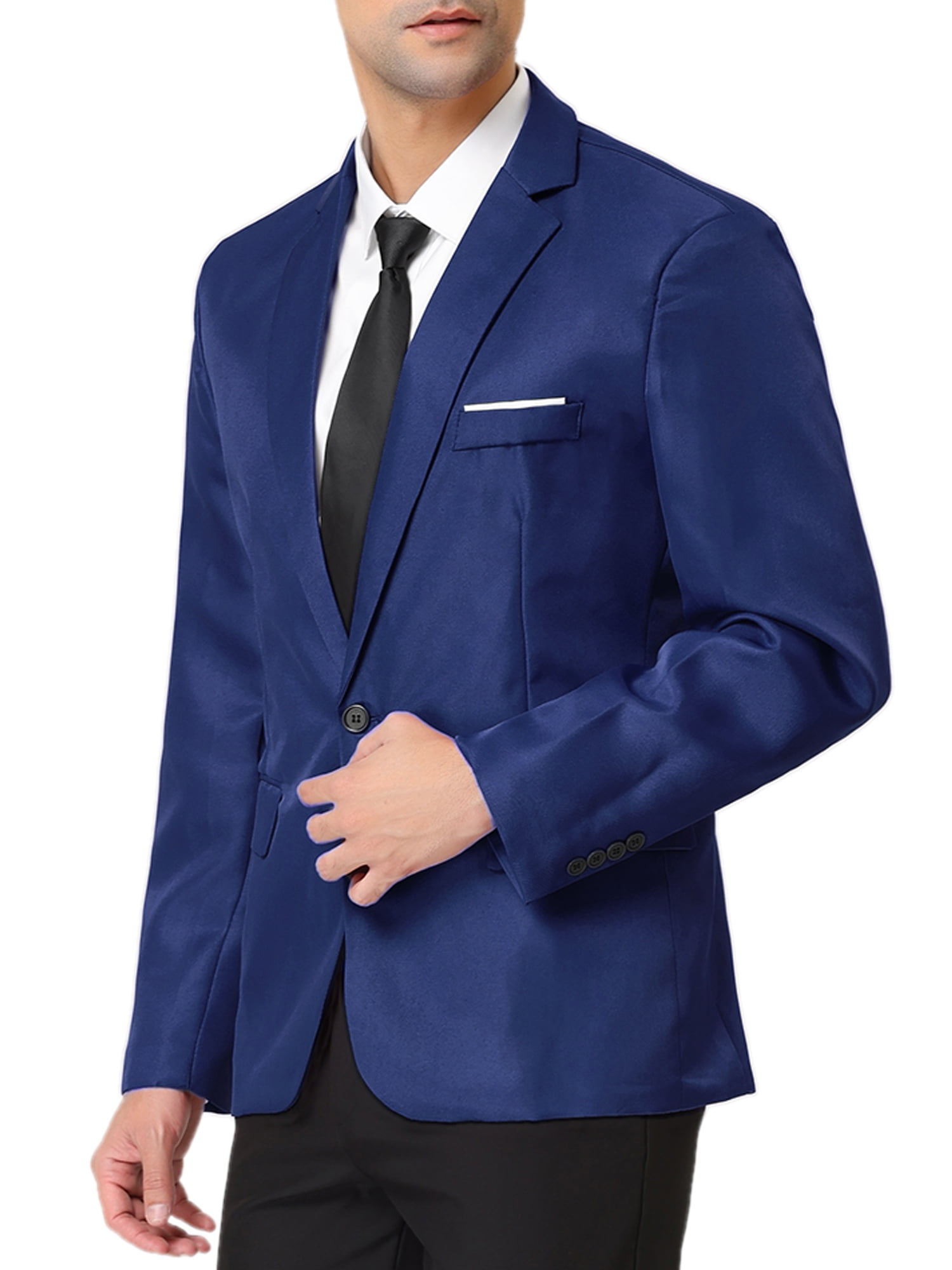 Unique Bargains Men's Blazer Single Breasted One Button Prom Suit Coat L Navy Blue