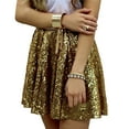 thumbnail image 4 of Women Sequin Skirt Sparkly Cute High Waist Ruffle Flowy Shiny Glitter Mini Short Skirts Night Out Club Party S Gold, 4 of 6