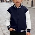 thumbnail image 2 of JAJAHO Boys Girls Baseball Jacket Color Block Long Sleeve Button Front Casual Coat For Kids Unisex Outerwear Bomber Jackets 3-12 Years Soft Tops, 2 of 7