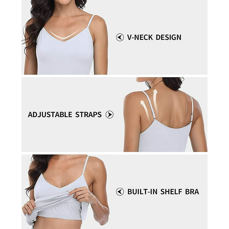 Sociala Women's Cotton V Neck Camisoles with Shelf Bra Tank Tops,2-packs