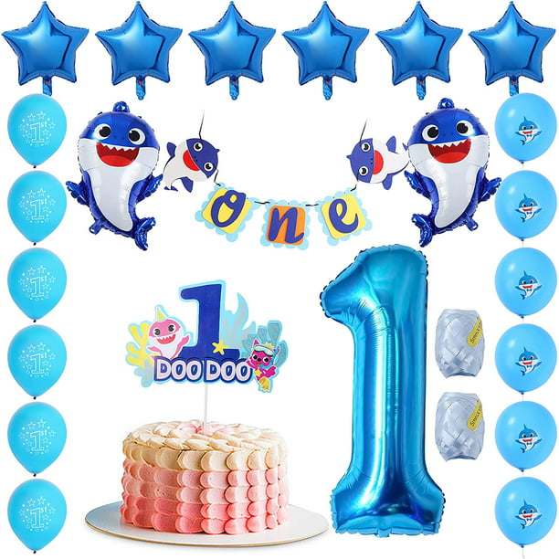 Baby Shark 1st Birthday Decoration for Boy, Blue Baby Shark & Number 1 Foil  Balloons, 1st Cake Topper,ONE Birthday Banner for Baby Shark First Birthday  Party - - 