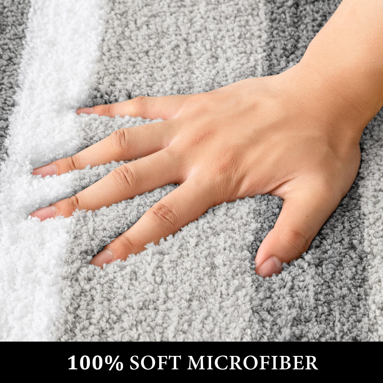 qtess Fluffy Bathroom Rugs Bath Mats Rugs Microfiber Striped Shower Rug Absorbent, Soft and Plush Machine Washable Non Slip Carpet Quick Dry for Bathroom Floor Tub, 16x24 Inch, Yellow-Grey