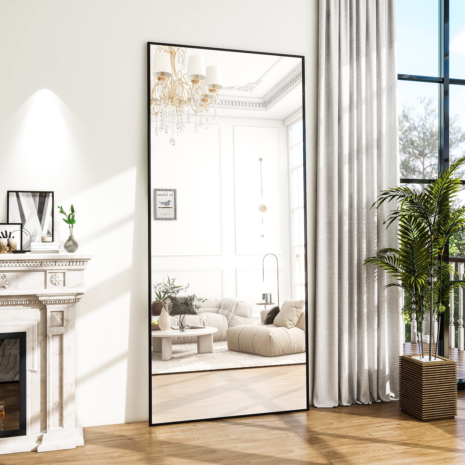 SHATTERVIEW 76"x34" Rectangular Floor Mirror Full Length Standing Body Dressing Mirror, Black