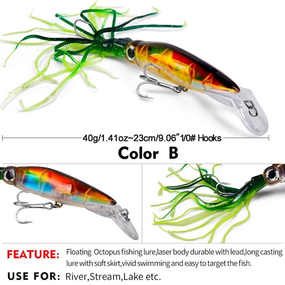 GRIMPEX 14Cm Squid Lure with Tentacles - 40G Realistic Fishing Bait B Plastic Packaging