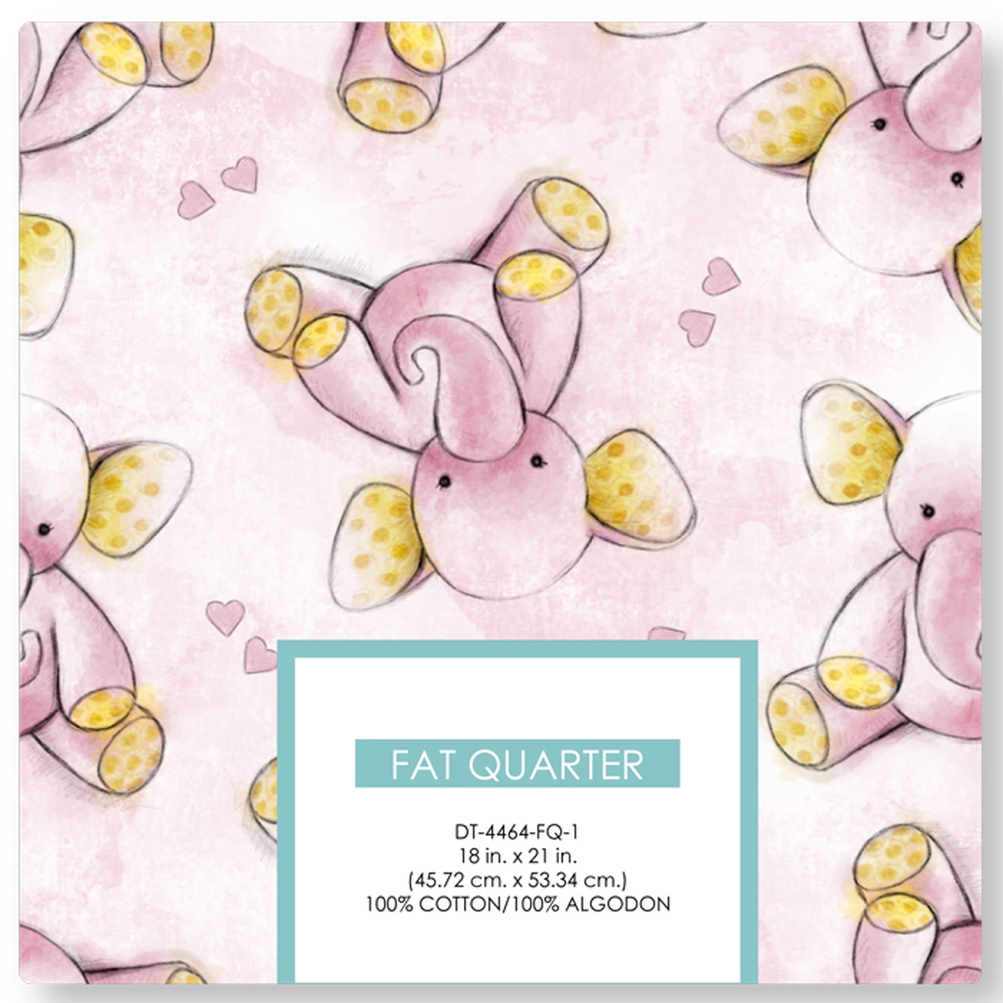 David Textiles, Inc. 22" x 18" 100% Cotton Elephants Precut Sewing & Craft Fabric, Pink