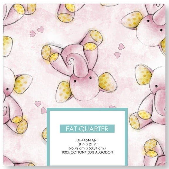 David Textiles 21" x 18" 100% Cotton Sleepytime Elephants Precut Sewing & Craft Fabric, Pink