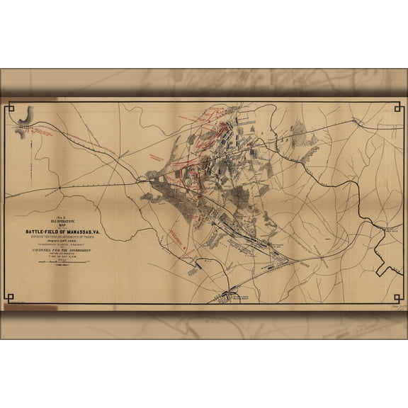 24"x36" Gallery Poster, map of battle field Manassas virginia Aug 29 1862
