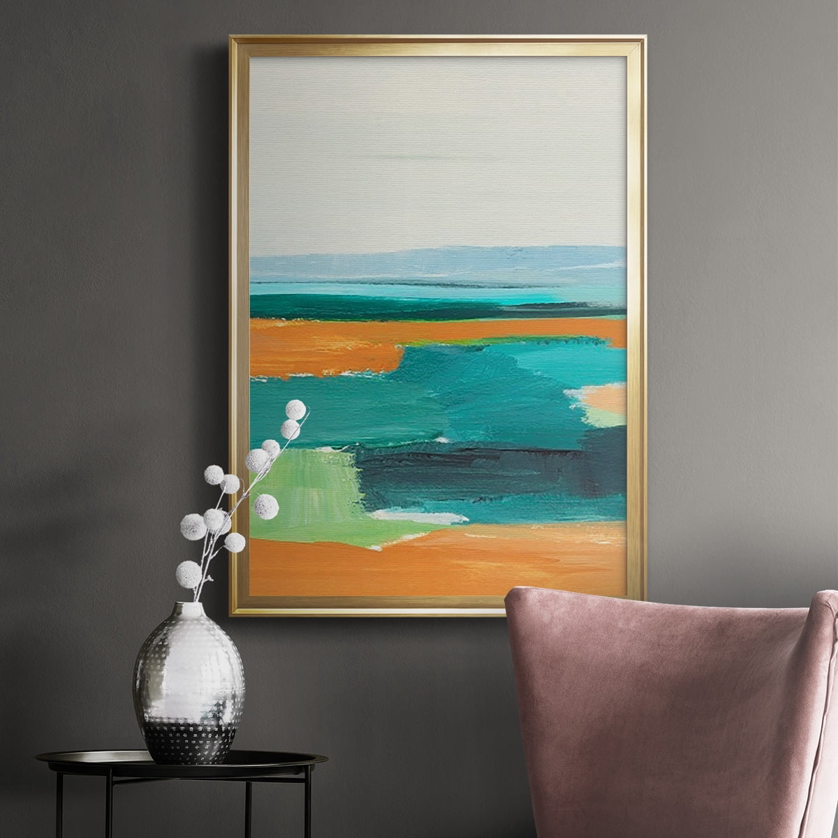 Aqua and Orange I Premium Framed Print, in Gold, Black, or Silver - Ready to Hang