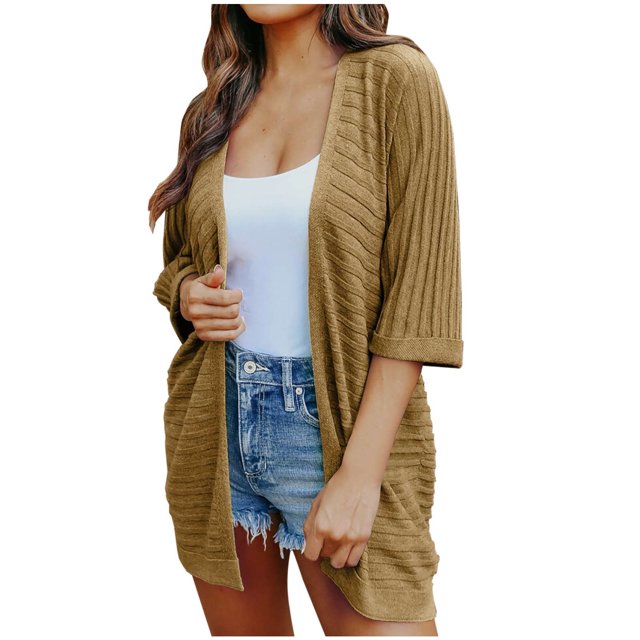 Timegard Cardigan d'Été pour Femmes Manches 3/4 Cardigan Uni Léger Haut Décontracté