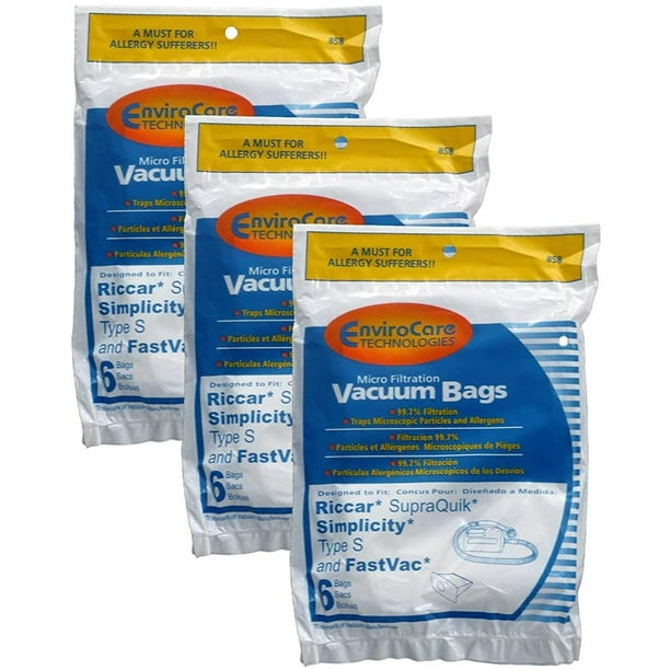 Simplicity & Riccar Canister Type S Vacuum Bags 18PK 858