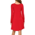 thumbnail image 2 of Gibobby Vestido corta de fiesta casual Vestido de camiseta de manga larga para mujer Vestido casual de swing sólido(Rojo,XL), 2 of 4