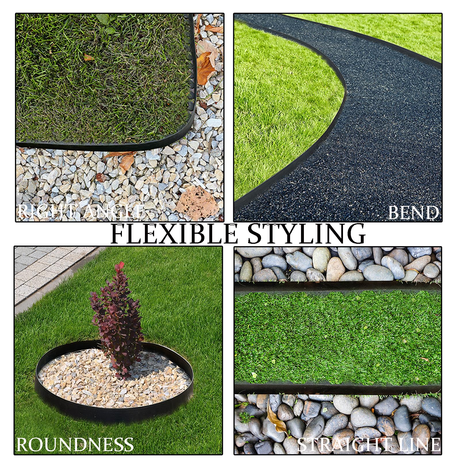 OFEFE 33FT Black Plastic Landscape Edging, 4IN High Flexible No-Dig Garden Edging Border with 50pcs Heavy-Duty Stakes for Lawn, Flower Beds, Tree Rings, Yard Pathways - Easy DIY Installation