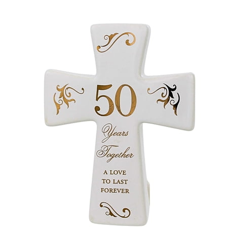 Roman 4.25In 50Th Anniversary Tabletop Cross Keepsake Ceramic 50Th Anniversary 11899
