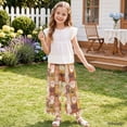 thumbnail image 3 of COEQINE Girls Wide Leg Pants with Ruffle High Waisted Loose Fit Summer Trousers Stylish Outfits Flowy Summer Joggers for 9-10 Years Kids, Cute Cat Paw, 3 of 8