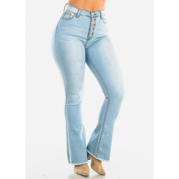 ModaXpressOnline - Womens High Waisted Jeans Button Up Wide Legged ...