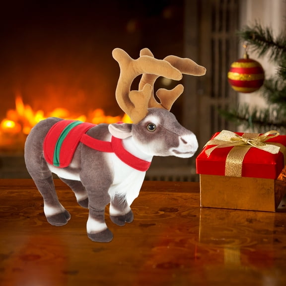 ORDDIART Plush Christmas Reindeer Stuffed Animal Toy, Soft Deer Shaped Holiday Decoration, 14.2x12.6x4.3in,
