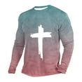 thumbnail image 2 of Zylanna Men's T-Shirts Tee, Cross Gradient Color Crew Neck Stretchy Long Sleeve Casual Tops for Man Pink, 2 of 3