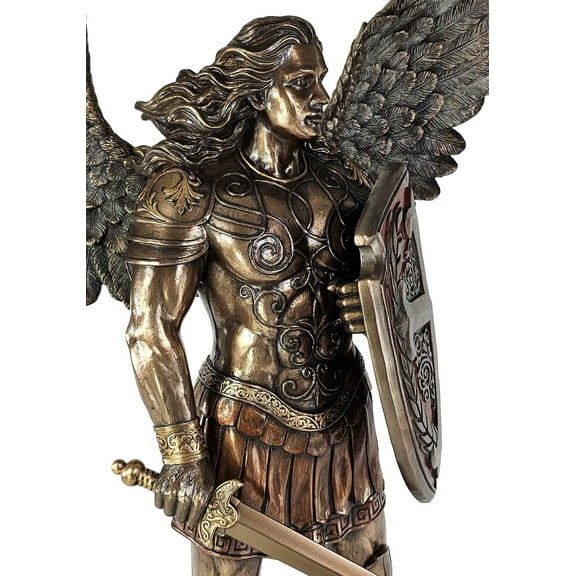 29" Saint Michael ARCHANGEL W Sword  Battle Shield Statue Bronze Color Angel