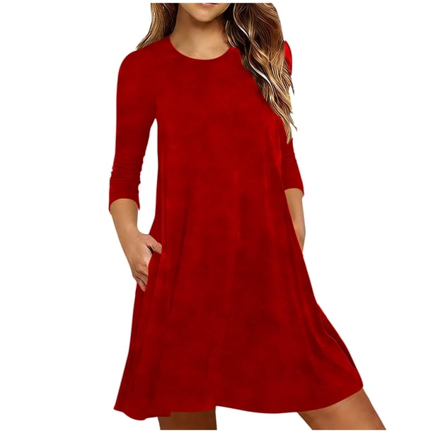 Vestido Largo de Manga Larga para las Mujeres Color Sólido Cuello Redondo Suelto Medio Ternera Vestido de Noche, Vestido Casual de Manga Larga para las Mujeres Dormir