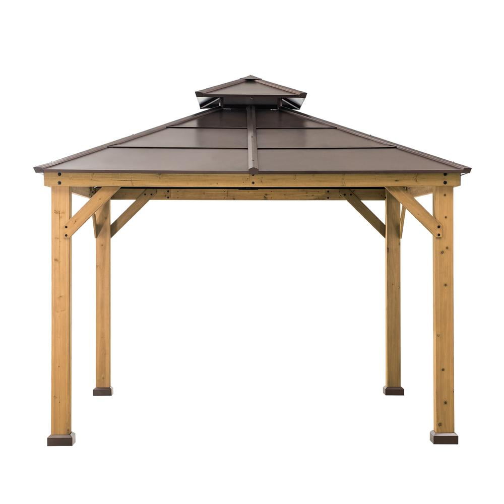 Sunjoy 11 ft. x 11 ft. Cedar Framed Gazebo with Brown Steel 2tier Hip