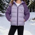 thumbnail image 2 of Teylalorva Girls Outerwear Jackets Hooded Zip Up Puffer Jacket with Pockets Long Sleeve Casual Warm Coat（3-12） Purple Size 3T, 2 of 2